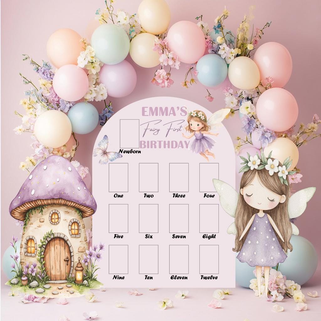Purple Fairy First Birthday Photo Board, Baby Milestone Display, Whimsical First Birthday, Fairytale, Princess, Fairy Theme Party Cutouts