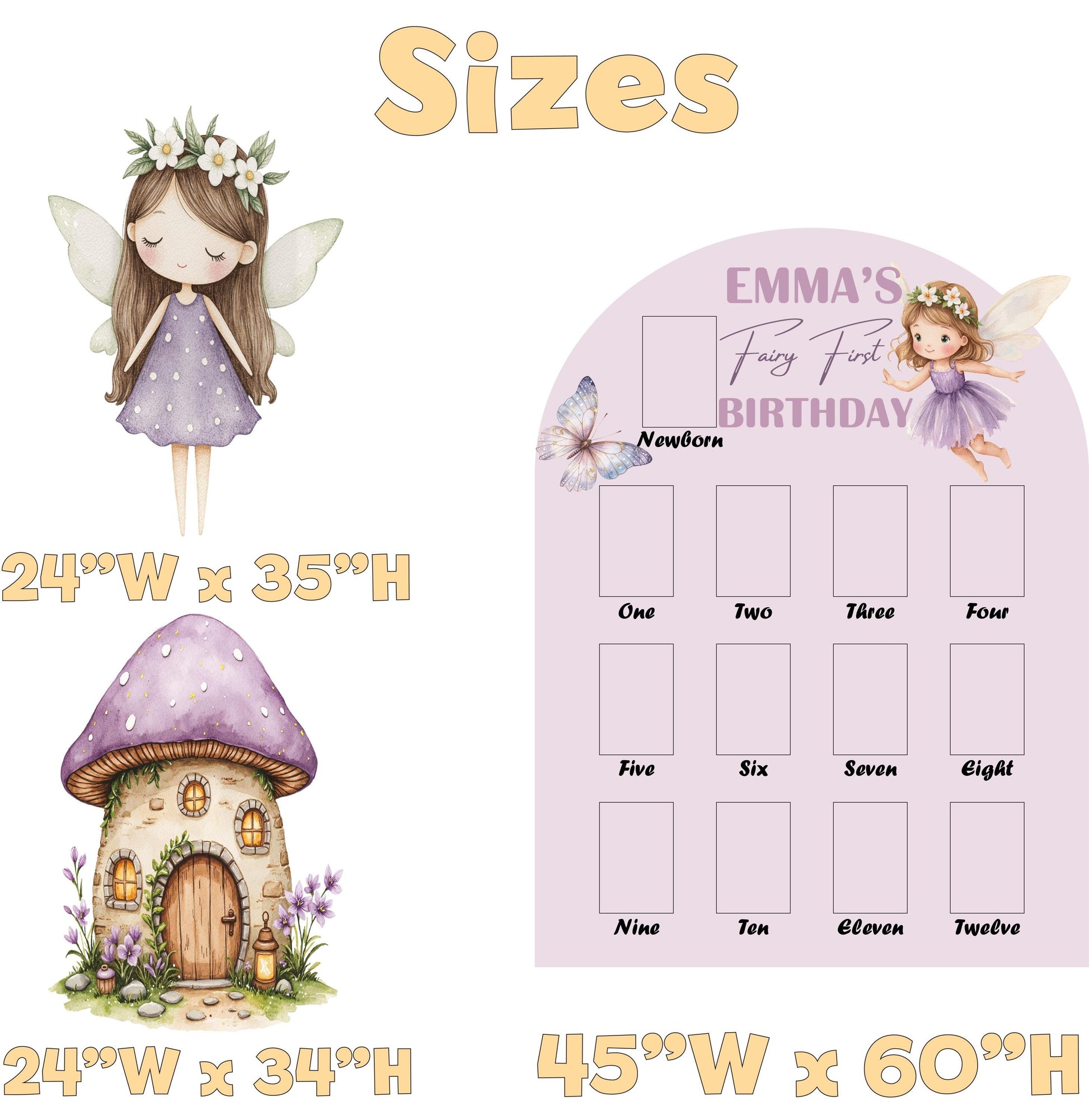 Purple Fairy First Birthday Photo Board, Baby Milestone Display, Whimsical First Birthday, Fairytale, Princess, Fairy Theme Party Cutouts