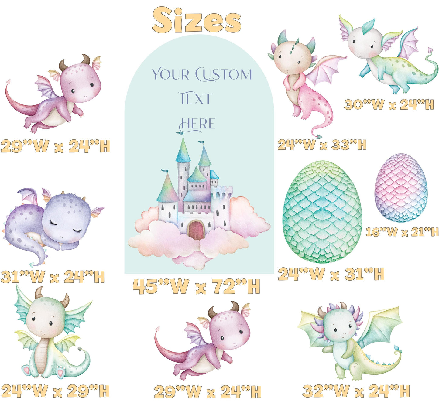 Pastel Baby Dragons Cutouts, Fantasy Birthday Decor, Dragons Props, Whimsical Fantasy Baby Shower, Storybook Signs, Fairytale, Magic Castle