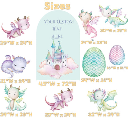 Pastel Baby Dragons Cutouts, Fantasy Birthday Decor, Dragons Props, Whimsical Fantasy Baby Shower, Storybook Signs, Fairytale, Magic Castle