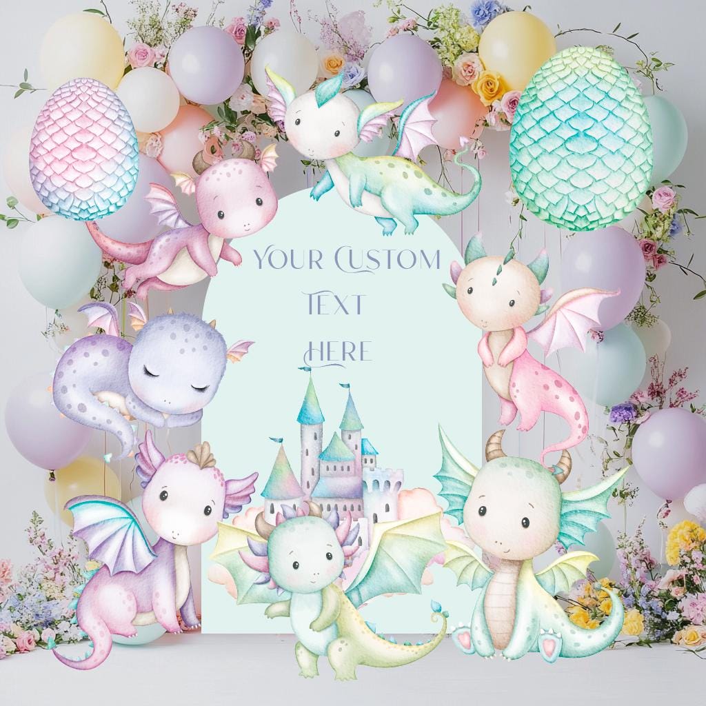 Pastel Baby Dragons Cutouts, Fantasy Birthday Decor, Dragons Props, Whimsical Fantasy Baby Shower, Storybook Signs, Fairytale, Magic Castle
