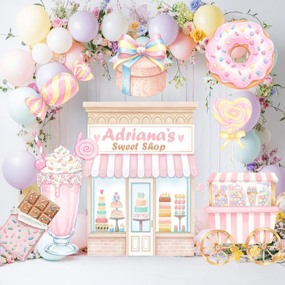 Candyland Cutouts Decor, Candy Shop Backdrop, Two Sweet Birthday, Ice Cream Baby Shower, Lollipop, Donuts, Candy Theme Decor, Sweet Store