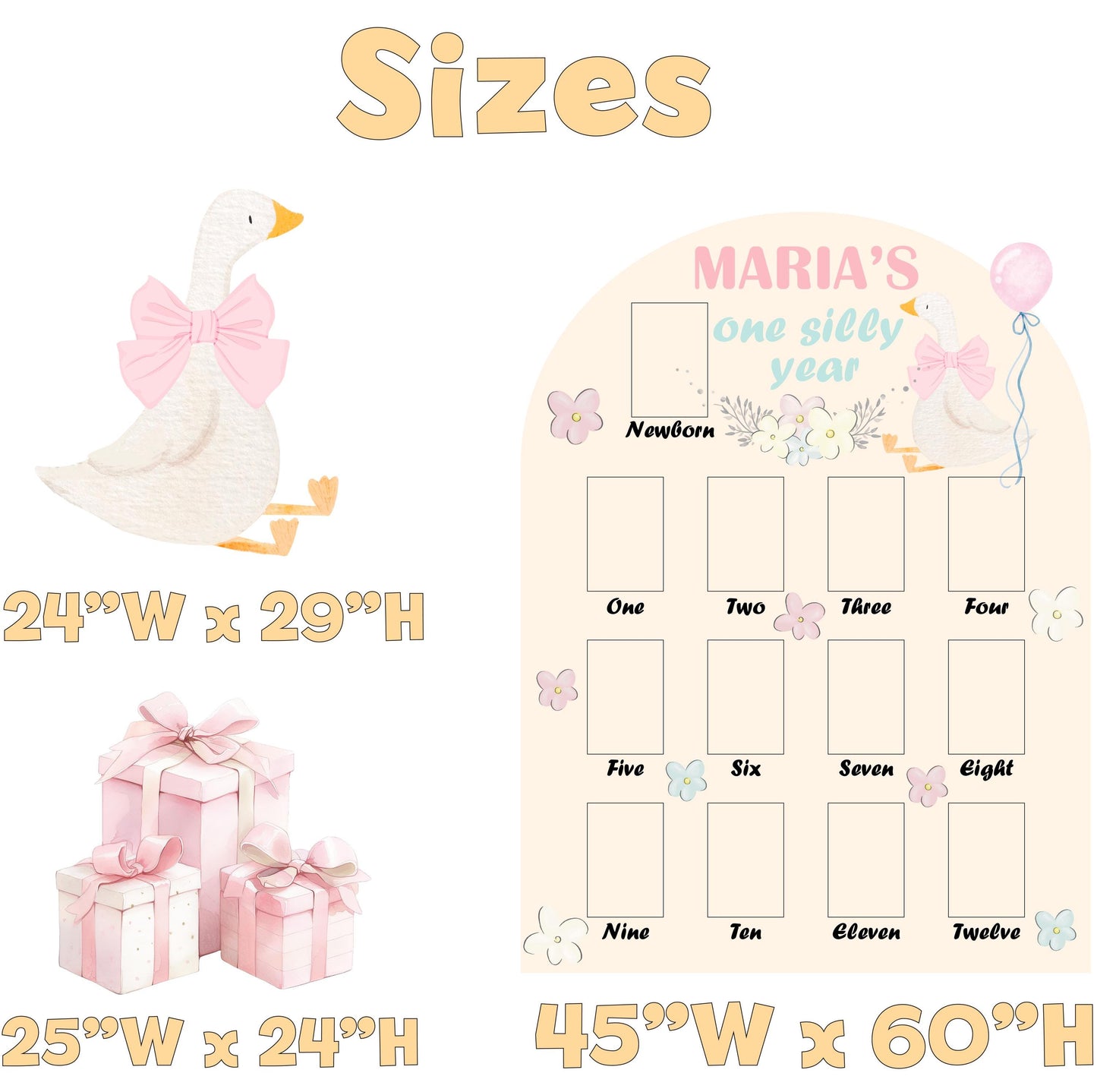 One Silly Goose First Birthday Photo Board, Baby Milestone Display, First Birthday, Vintage Goose, Signs, First Year Photo Board, Cutouts
