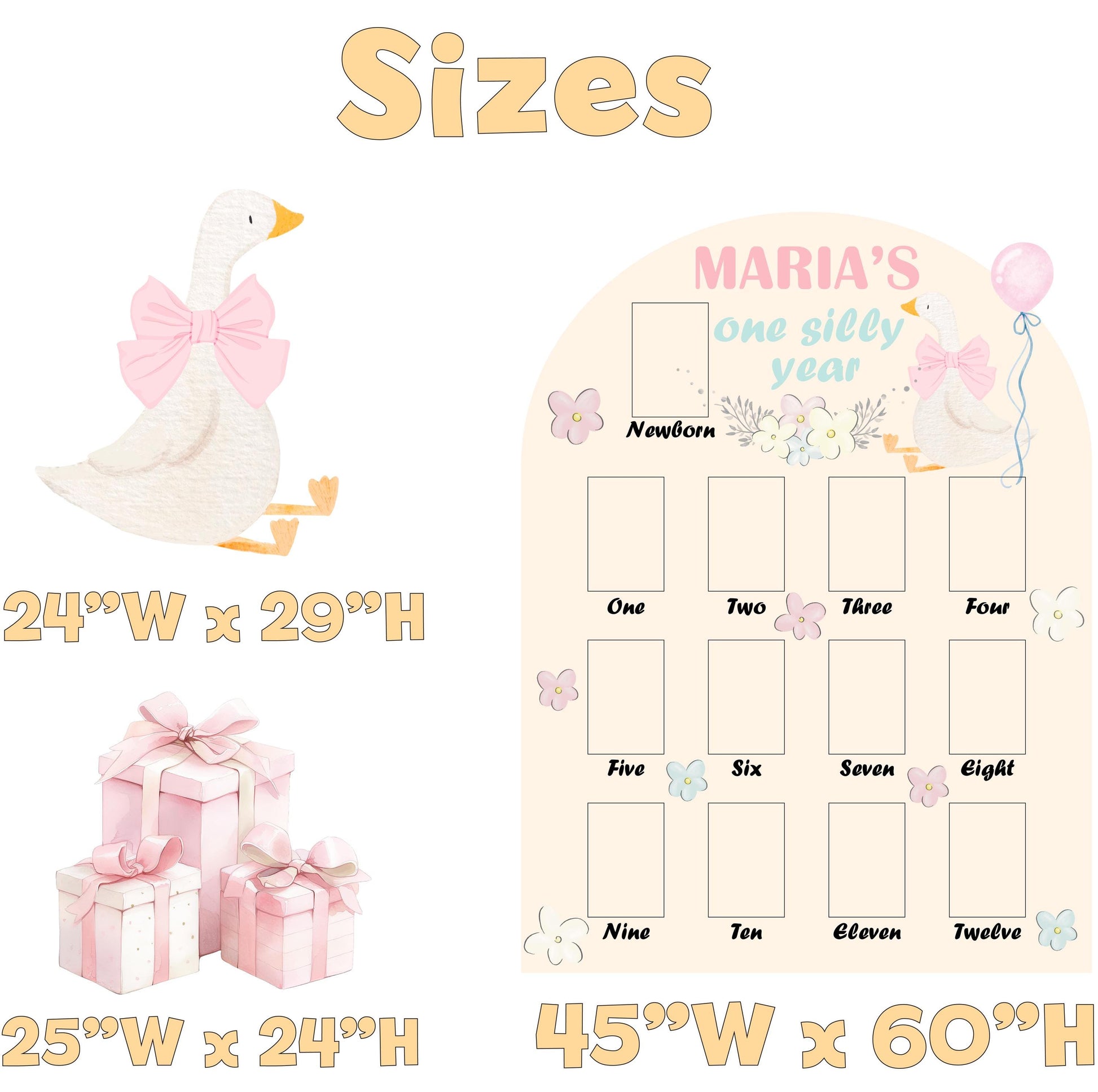 One Silly Goose First Birthday Photo Board, Baby Milestone Display, First Birthday, Vintage Goose, Signs, First Year Photo Board, Cutouts