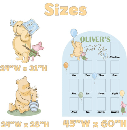 Classic Winnie the Pooh Photo Board, Milestone, Boys First Birthday, First Year Photo Board, Blue Baby Boy, Honey Bear, Winnie Cutout Decor