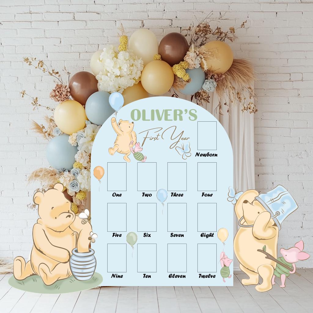 Classic Winnie the Pooh Photo Board, Milestone, Boys First Birthday, First Year Photo Board, Blue Baby Boy, Honey Bear, Winnie Cutout Decor