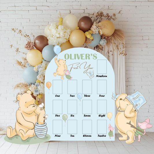 Classic Winnie the Pooh Photo Board, Milestone, Boys First Birthday, First Year Photo Board, Blue Baby Boy, Honey Bear, Winnie Cutout Decor