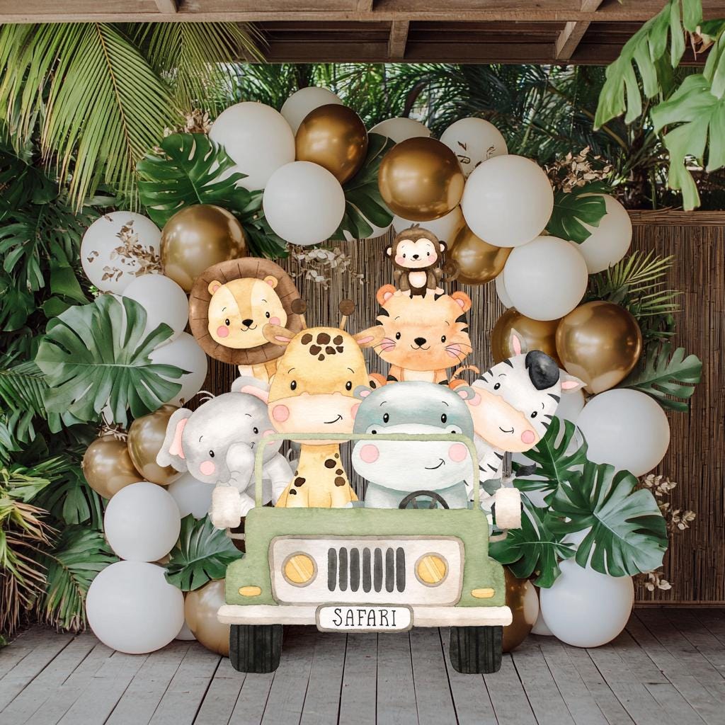 Safari Animals Truck Cutouts, Baby Shower, Safari Truck, Wild One, Birthday Decor, Backdrop, Safari Animal Party, Watercolor Centerpieces