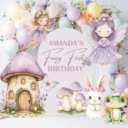 Purple Fairy First Birthday Cutout, Fairy Garden, Whimsical Fairy Baby Shower, Enchanted Fairy, Fairytale, Princess, Mushroom Backdrop