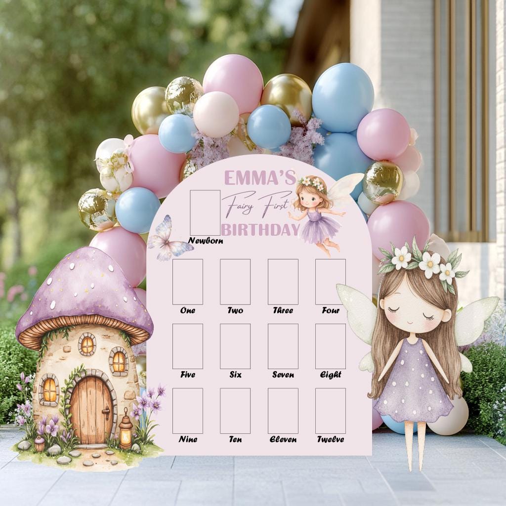 Purple Fairy First Birthday Photo Board, Baby Milestone Display, Whimsical First Birthday, Fairytale, Princess, Fairy Theme Party Cutouts