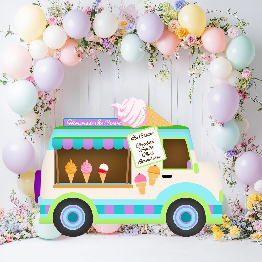 Ice Cream Truck Cutouts, Two Sweet Birthday, Ice Cream Van Baby Shower, Candy Theme Decor, Lawn Sign, Ice Cream Party Backdrop, Props