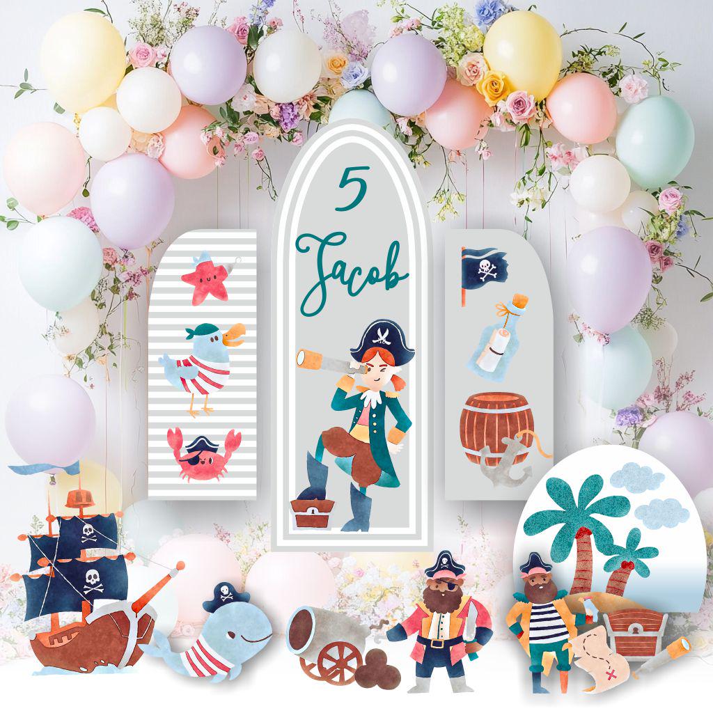 Sea Pirates Cut Out Set, Under the Sea Party, Pirates Baby Shower, Signs, Pirate Theme Birthday, Whale, Backdrop, Boys Nautical Party Decor