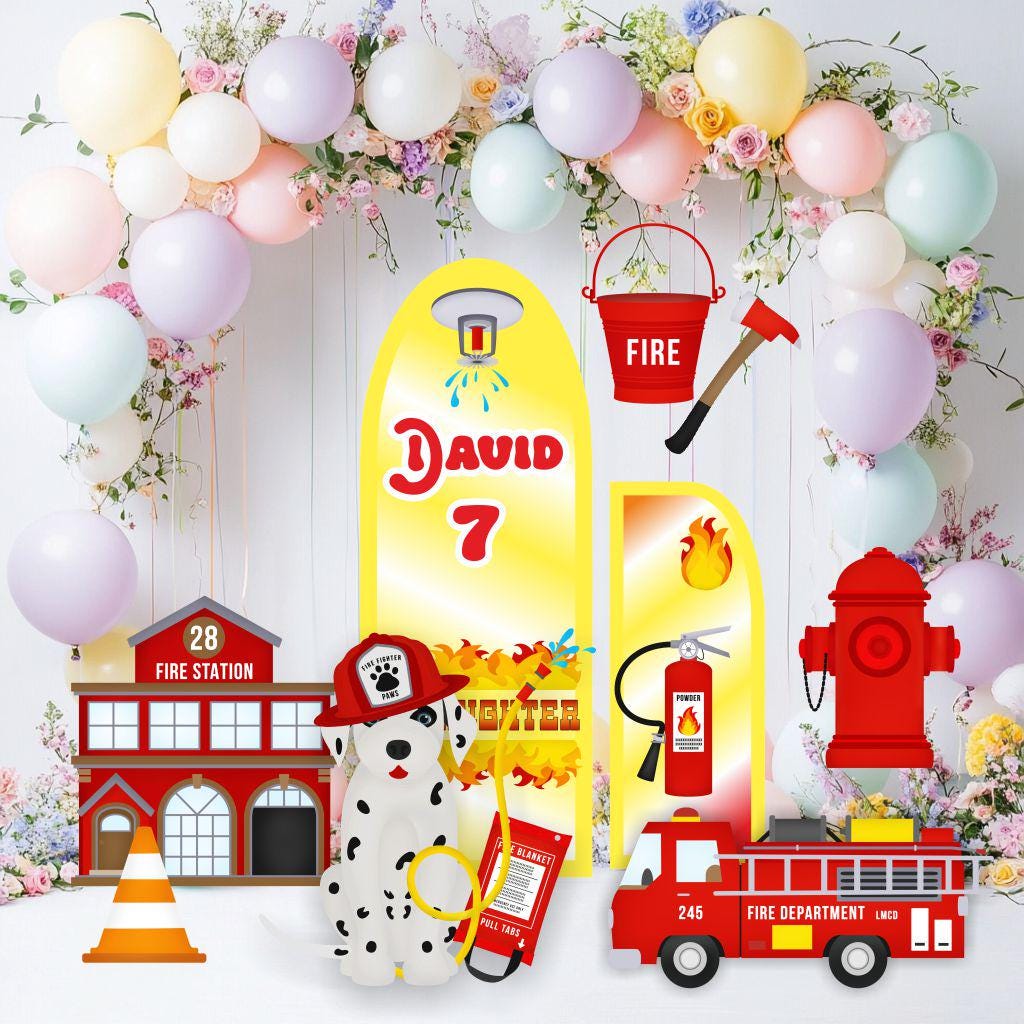 Firefighter Cutouts Set, Yard Sign, Firefighter Theme Party, Cutouts Standee Centerpieces, Sound the Alarm, Fire Truck Prop, Fire Station