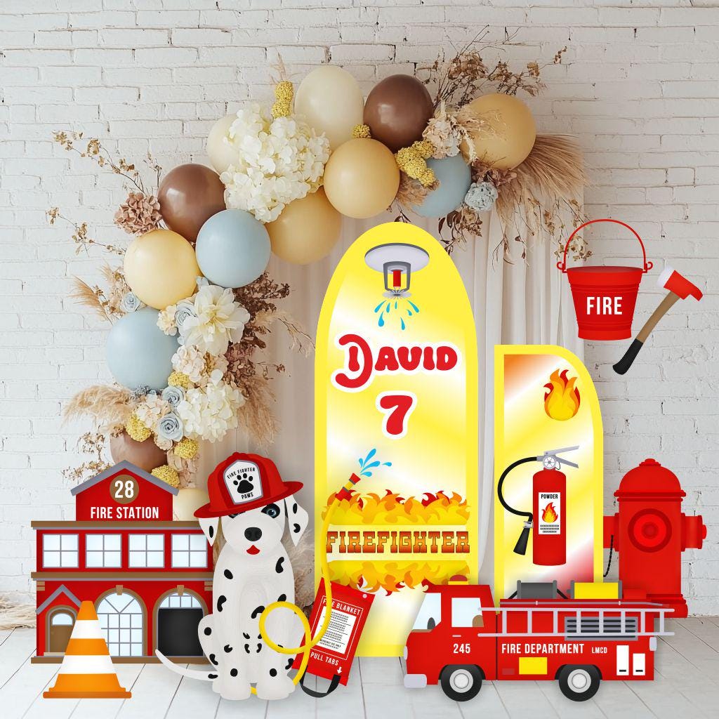 Firefighter Cutouts Set, Yard Sign, Firefighter Theme Party, Cutouts Standee Centerpieces, Sound the Alarm, Fire Truck Prop, Fire Station