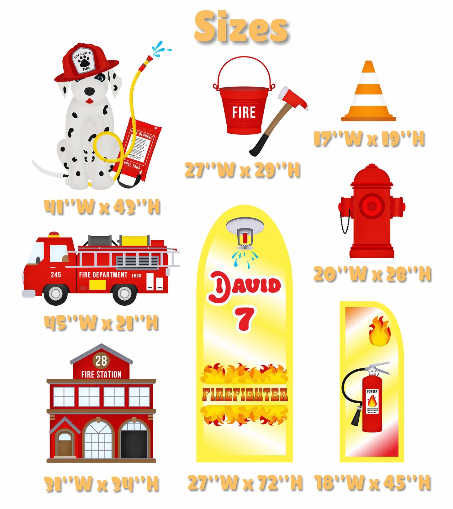 Firefighter Cutouts Set, Yard Sign, Firefighter Theme Party, Cutouts Standee Centerpieces, Sound the Alarm, Fire Truck Prop, Fire Station