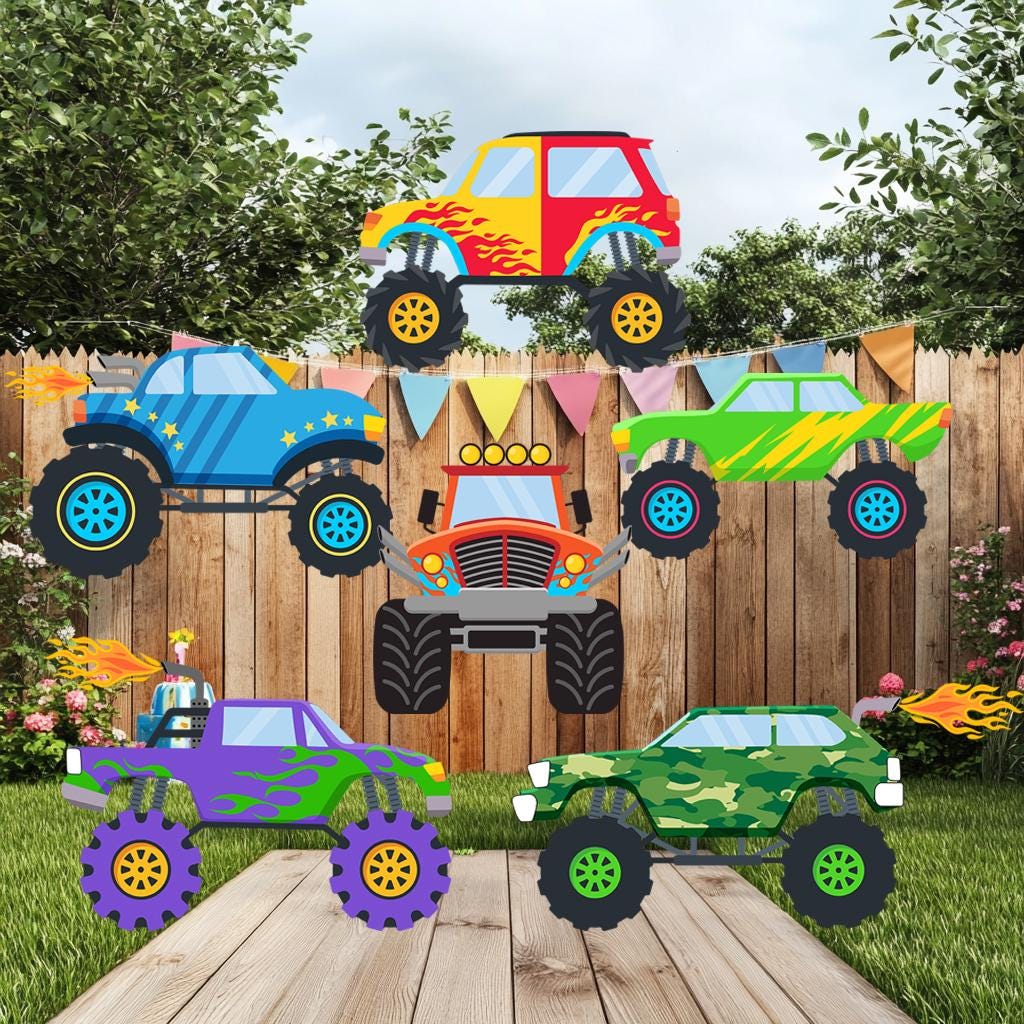 Monster Truck Birthday Cutouts, Monster Truck Decoration, Monster Truck Props, Boys Birthday Party Decor, Monster Jam Party, Cars, Lawn Sign
