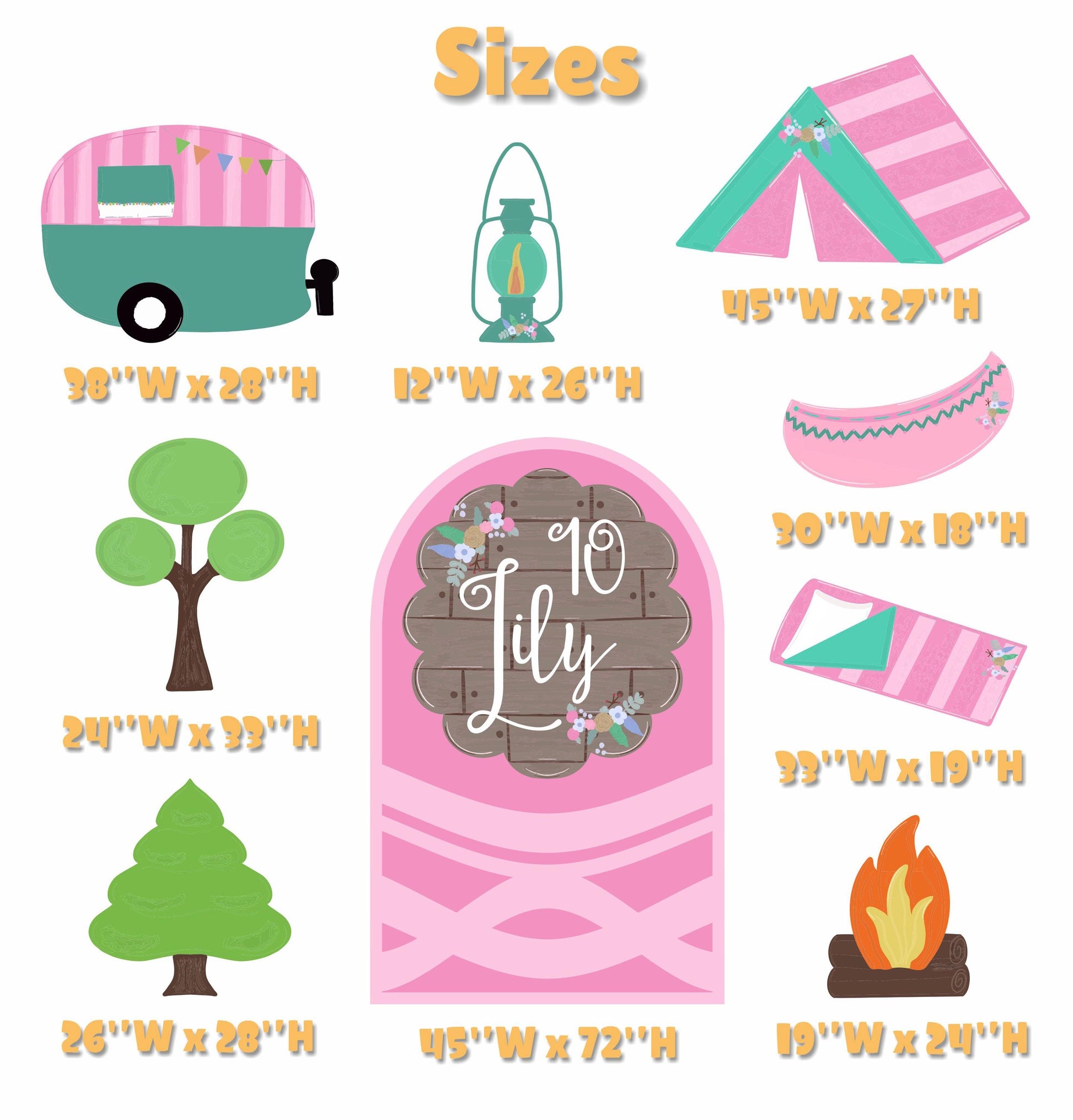 Pink Camp Themed Birthday Cutouts, Girls Camping Party Set, Pink Backdrop, Camper Birthday, Glamping Party, Girls Birthday Decoration, Props