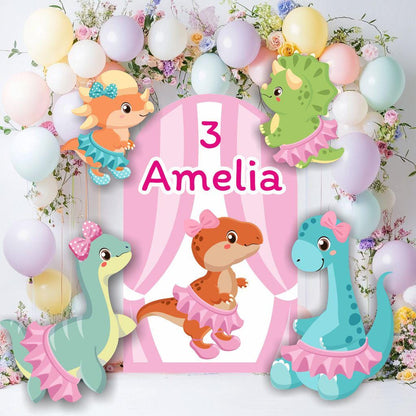 Dino Ballet Set Cutouts, Dinosaur Birthday Party, Yard Sign, Party Props, Dinosaur Baby Shower, Arch Backdrop, Pink Dino Theme Party Decor