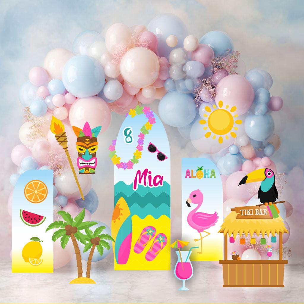 Hawaiian Birthday Cutouts, Aloha Luau Birthday, Tropical Birthday Party, Tropical Aloha Hawaiian, Tiki Bar, Splash Pool Party Decor,Flamingo