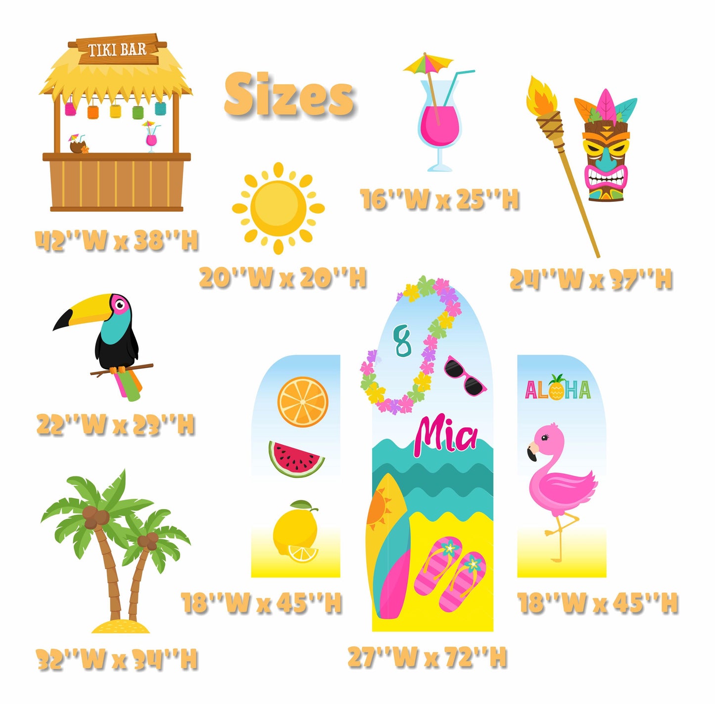 Hawaiian Birthday Cutouts, Aloha Luau Birthday, Tropical Birthday Party, Tropical Aloha Hawaiian, Tiki Bar, Splash Pool Party Decor,Flamingo