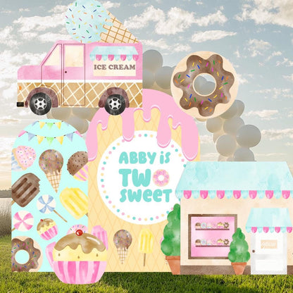 Sweet Shop Cutouts, Ice Cream Truck, Candy Shop Backdrop, Two Sweet Birthday, Ice Cream Baby Shower, Donuts, Candy Theme Decor, Sweet Store