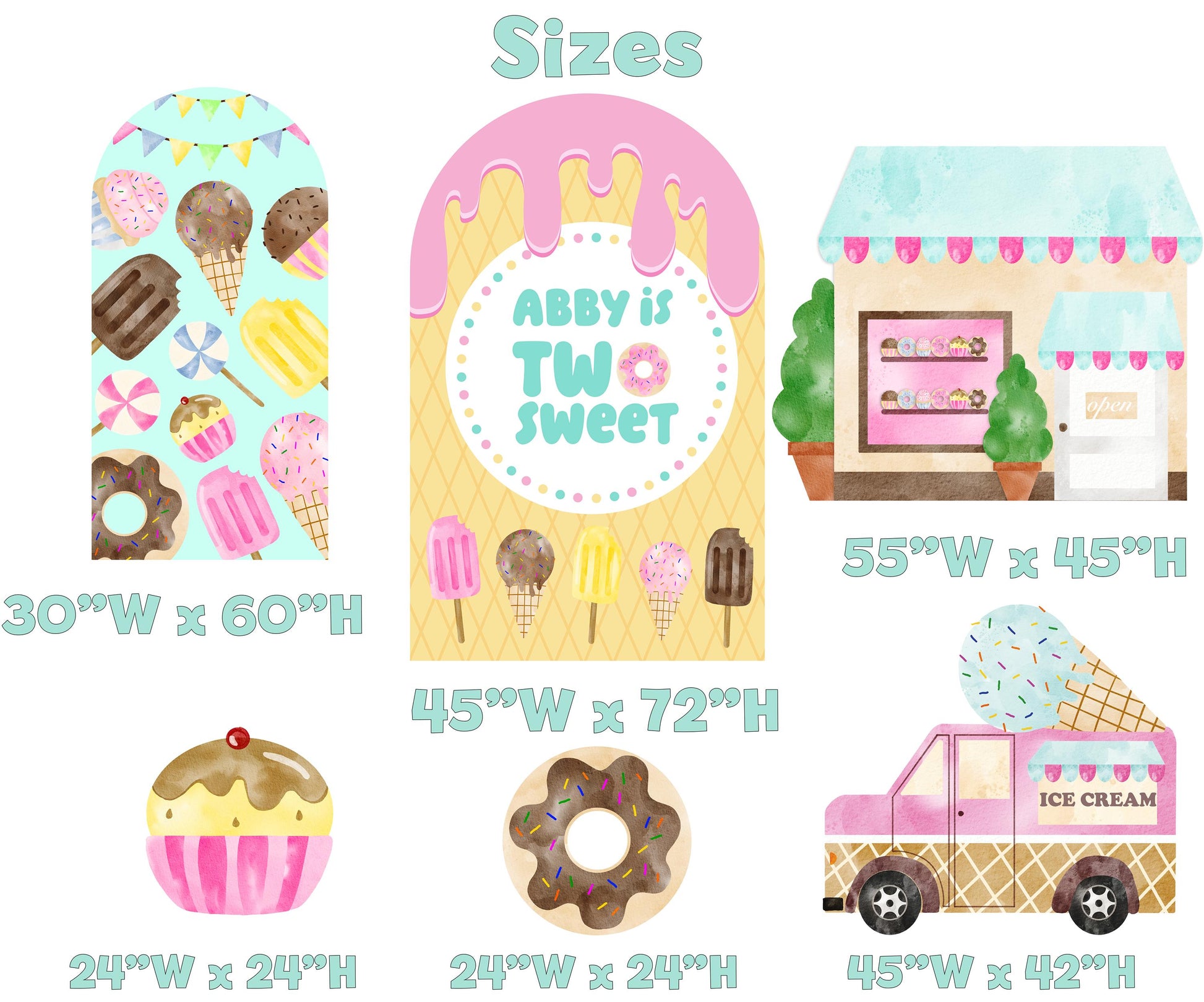 Sweet Shop Cutouts, Ice Cream Truck, Candy Shop Backdrop, Two Sweet Birthday, Ice Cream Baby Shower, Donuts, Candy Theme Decor, Sweet Store