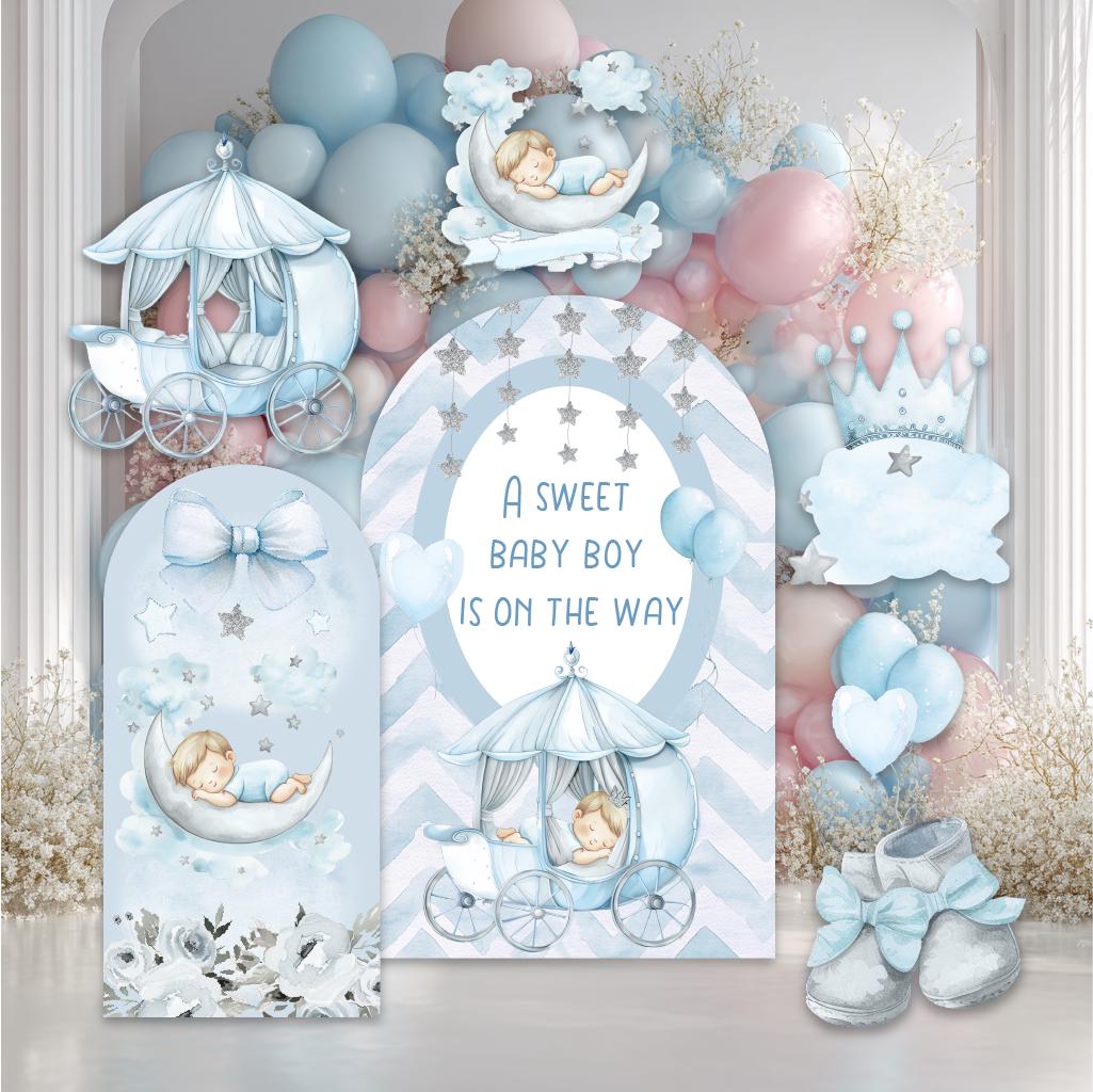Little Prince Cutouts, Blue Carriage Backdrop, Boys Baby Shower, Decor, A little prince is on the way, Baby Boy, Crown, Baby Prince Props