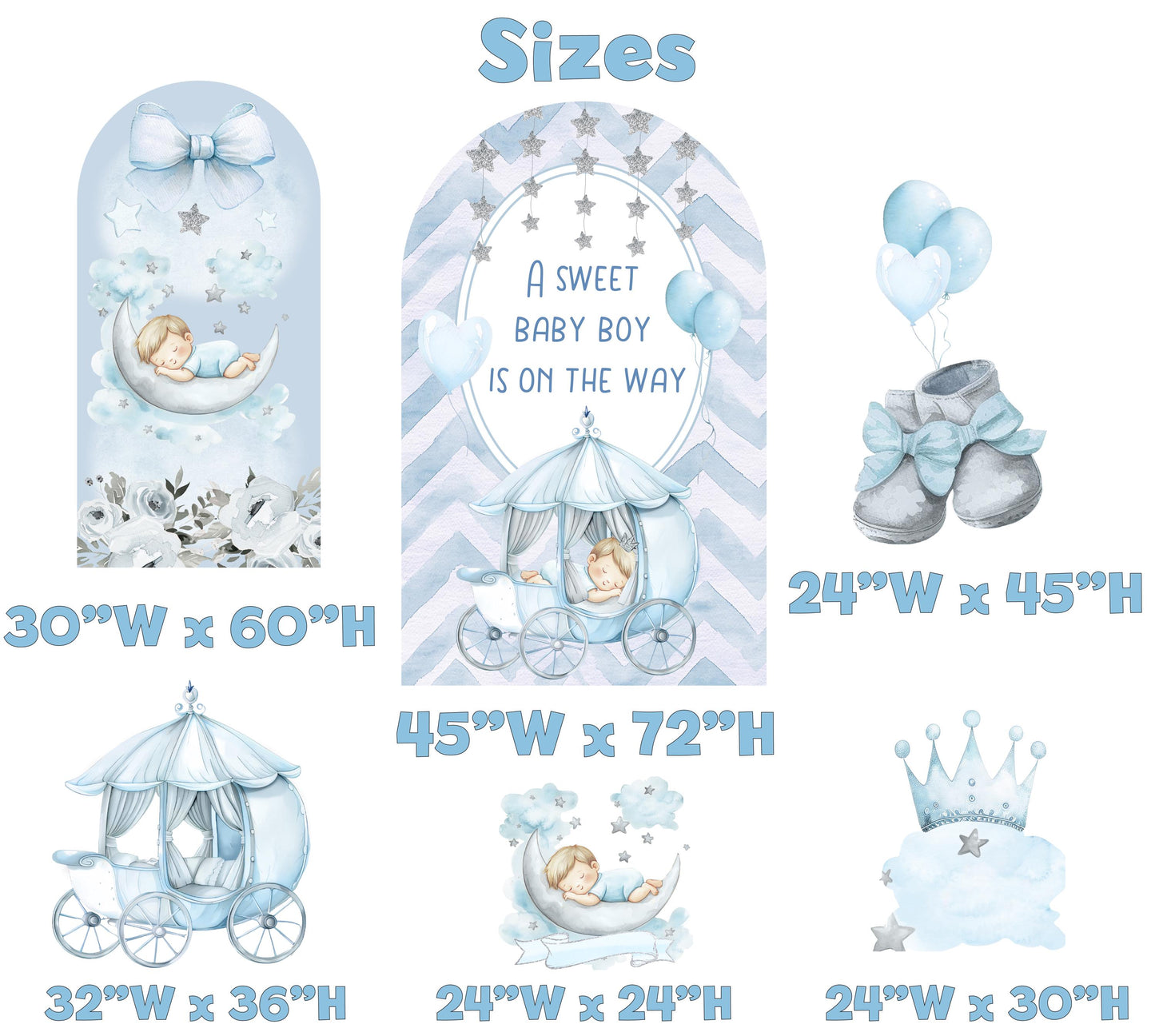 Little Prince Cutouts, Blue Carriage Backdrop, Boys Baby Shower, Decor, A little prince is on the way, Baby Boy, Crown, Baby Prince Props