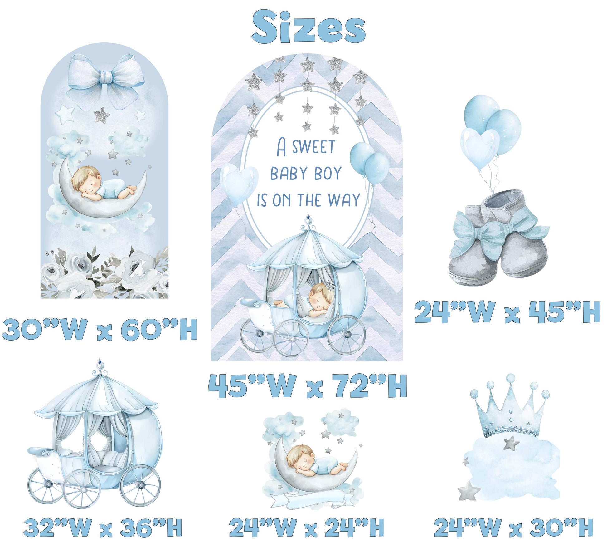 Little Prince Cutouts, Blue Carriage Backdrop, Boys Baby Shower, Decor, A little prince is on the way, Baby Boy, Crown, Baby Prince Props