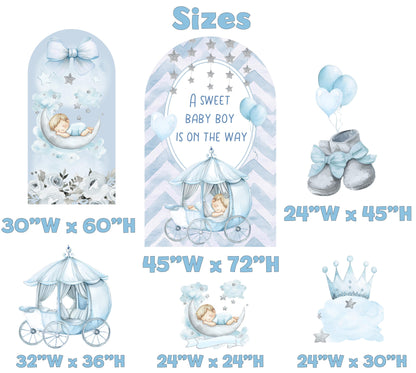 Little Prince Cutouts, Blue Carriage Backdrop, Boys Baby Shower, Decor, A little prince is on the way, Baby Boy, Crown, Baby Prince Props
