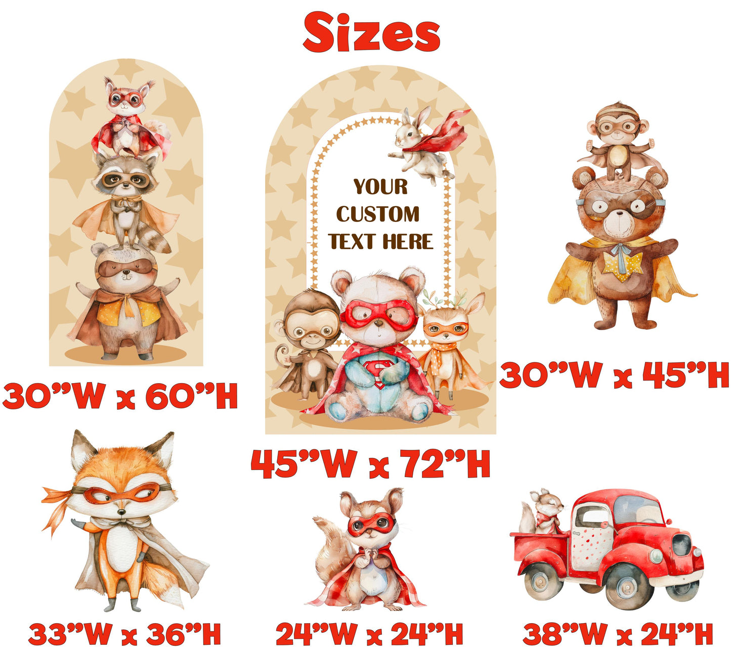 Cute Superhero Woodland Animals Cutout, Baby Shower, Bear, Fox, Deer, Boys Birthday Decoration, Baby Boy, Party Props, Boho Animals Party