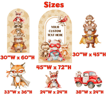 Cute Superhero Woodland Animals Cutout, Baby Shower, Bear, Fox, Deer, Boys Birthday Decoration, Baby Boy, Party Props, Boho Animals Party