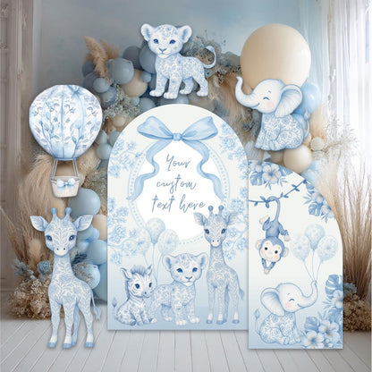 Blue Toile Safari Animals Cutouts, Chinoiserie Birthday Sign, Toile de Jouy Backdrop, Blue Safari Toile Baby Shower Decor, Hot Air Balloon
