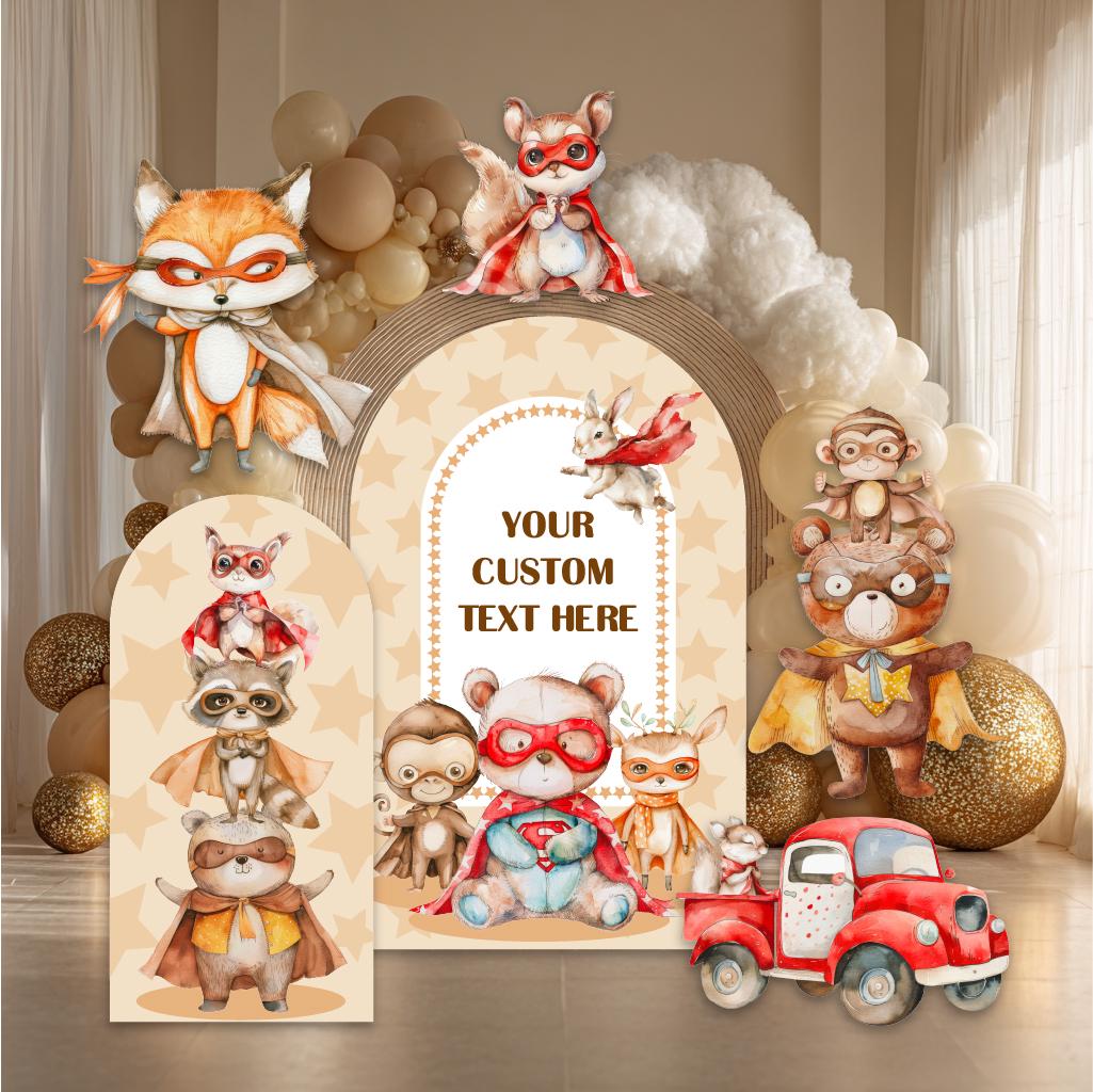 Cute Superhero Woodland Animals Cutout, Baby Shower, Bear, Fox, Deer, Boys Birthday Decoration, Baby Boy, Party Props, Boho Animals Party