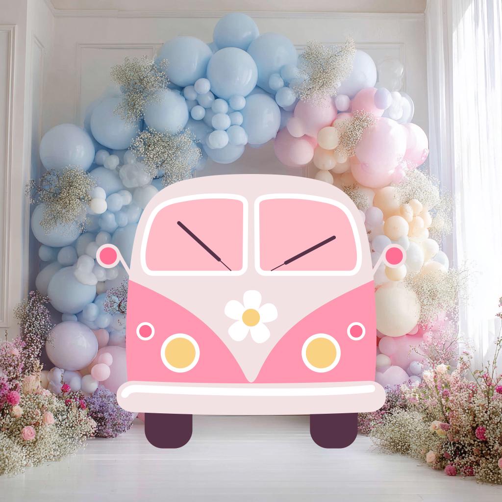 Hippie Pink Bus Cutout, Retro Bus, Groovy Birthday, Two Groovy, Groovy One, Party Props, Daisy Baby Shower, Flower Power, Hippie Van Prop