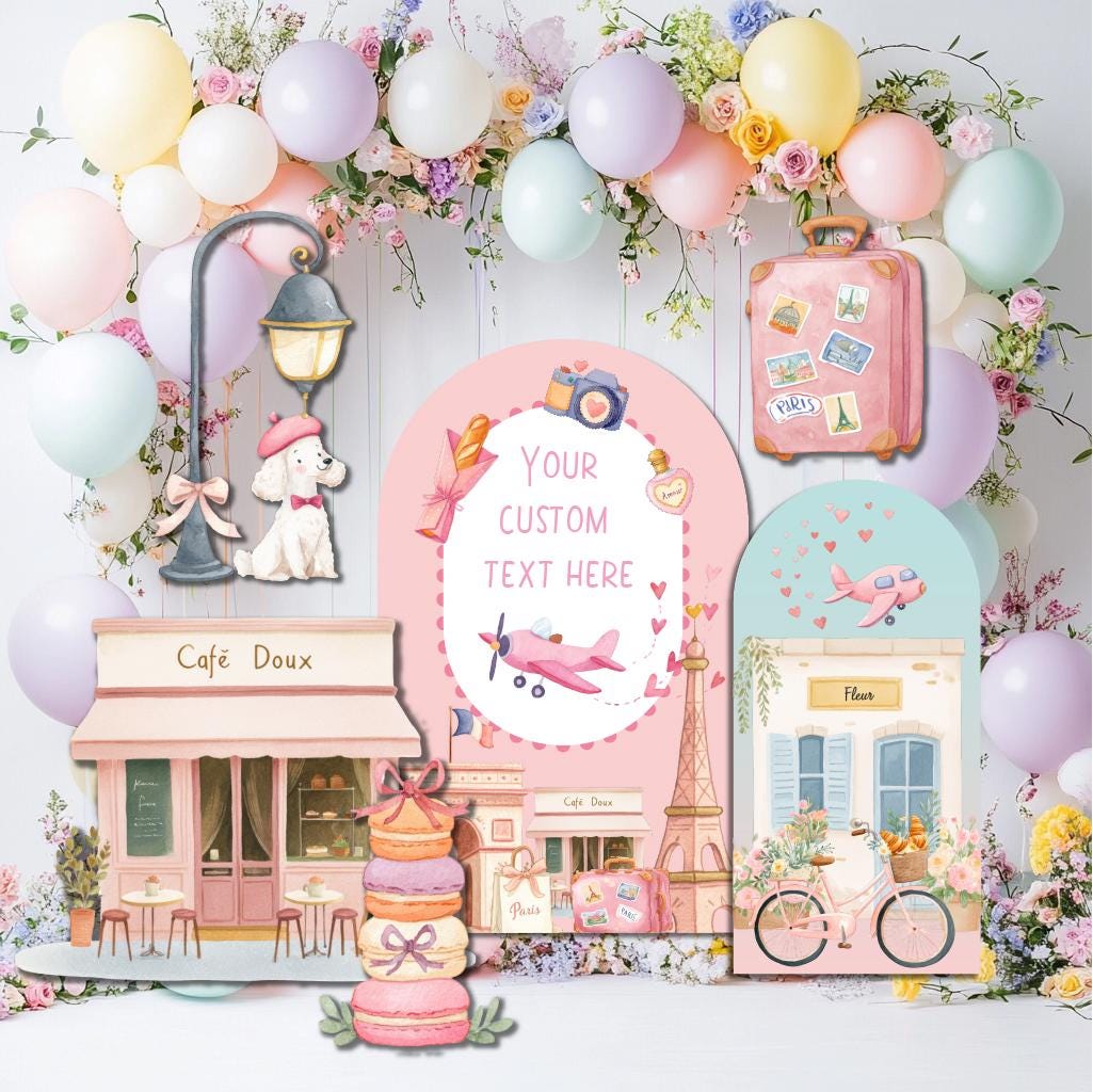 Paris Cutouts, Birthday Party Decor, Travel Baby Shower, Eiffel Tower, France Backdrop, Parisian Patisserie, Cafe Shop, Travel Party Decor