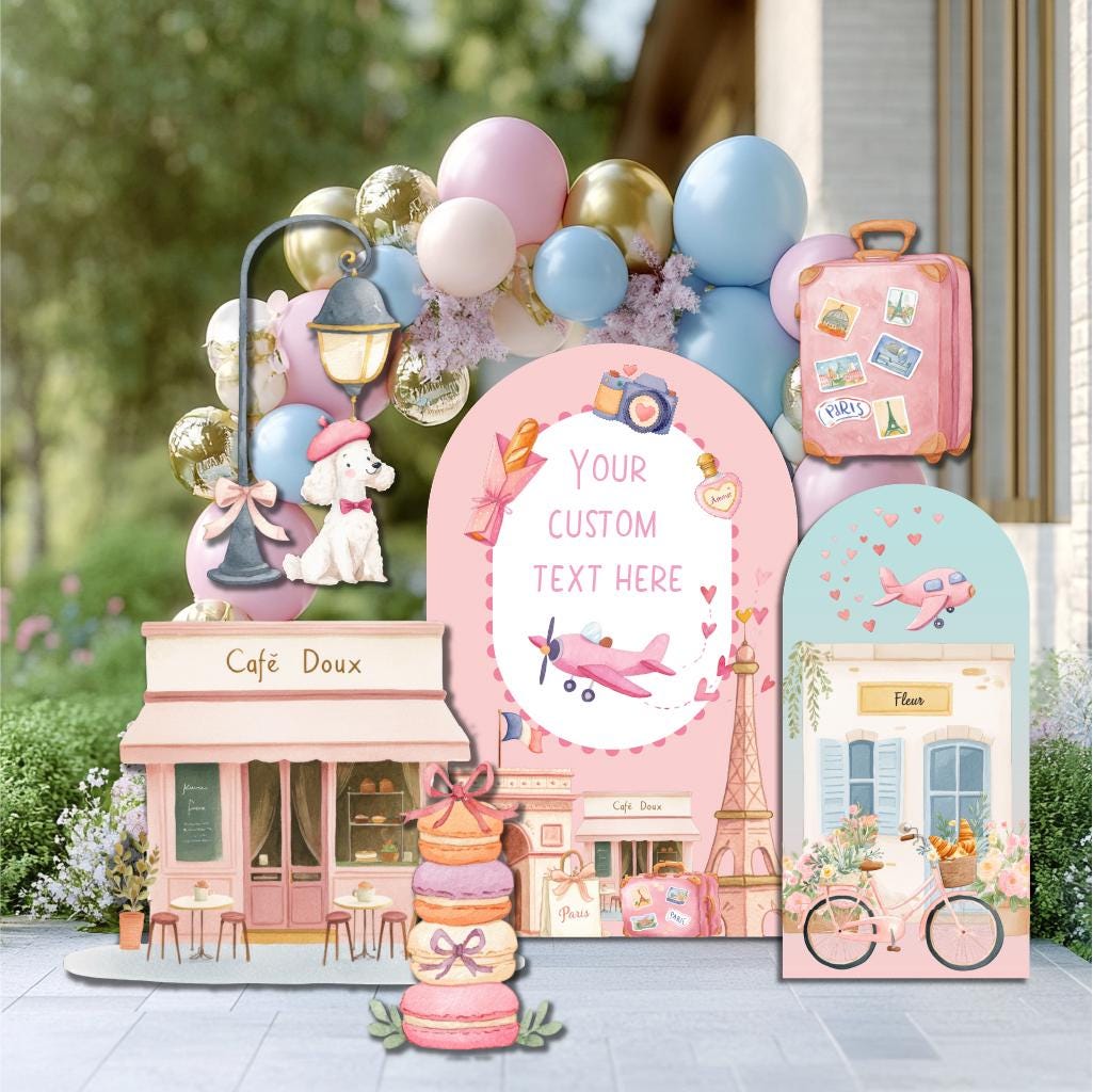 Paris Cutouts, Birthday Party Decor, Travel Baby Shower, Eiffel Tower, France Backdrop, Parisian Patisserie, Cafe Shop, Travel Party Decor