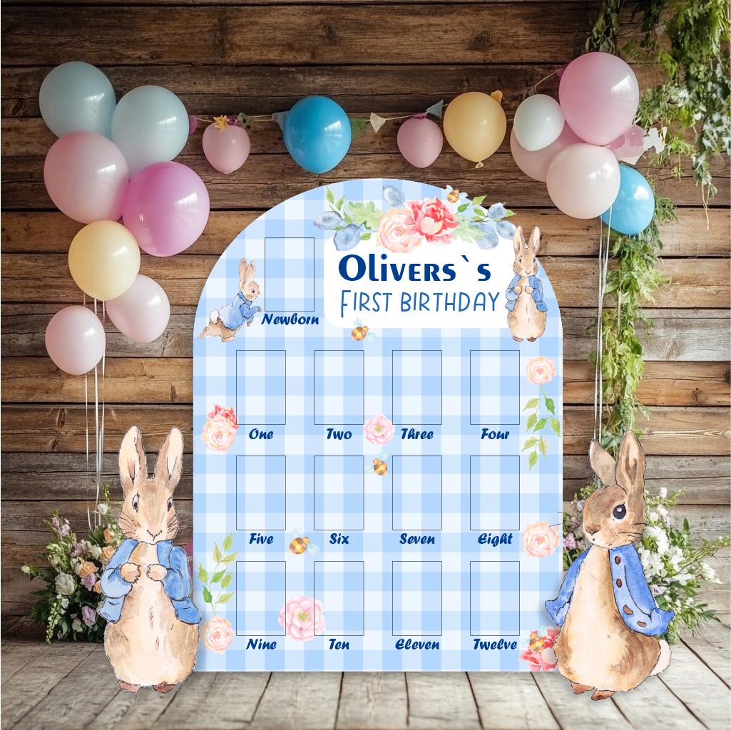 Personalized Blue Peter Rabbit Photo Board, Milestone, Boys First Birthday, First Year Photo Board, Blue Baby Boy, Standee, Party Props