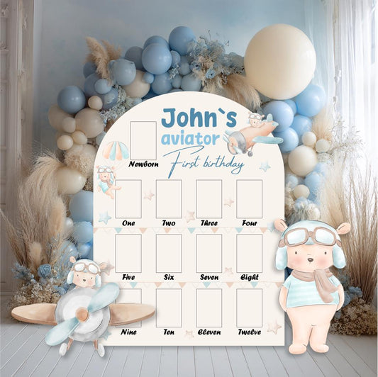 Personalized Blue Aviator Bear Photo Board, Boys First Birthday, First Year Photo Board, Time Flies, We Can Bearly Wait, Lawn Sign, Props