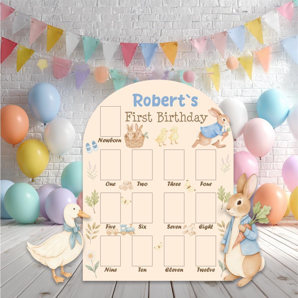 Personalized Garden Peter Rabbit Photo Board, Milestone, Boys First Birthday, First Year Photo Board, Blue Baby Boy, Silly Goose, Party Prop