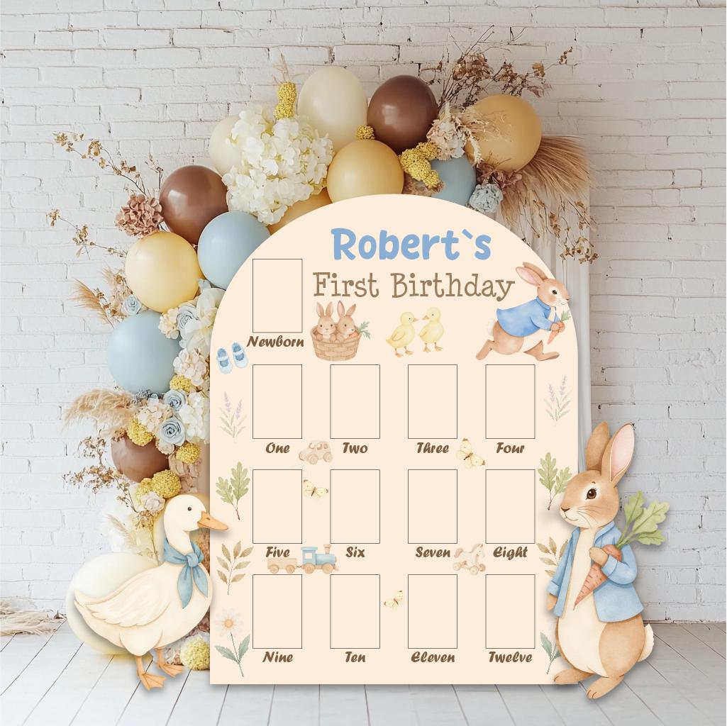 Personalized Garden Peter Rabbit Photo Board, Milestone, Boys First Birthday, First Year Photo Board, Blue Baby Boy, Silly Goose, Party Prop