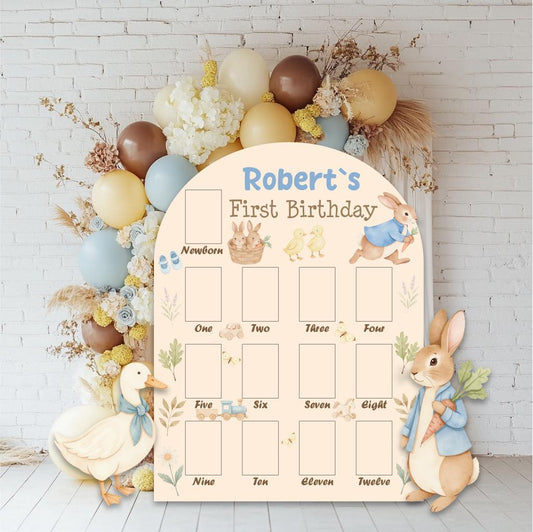 Personalized Garden Peter Rabbit Photo Board, Milestone, Boys First Birthday, First Year Photo Board, Blue Baby Boy, Silly Goose, Party Prop