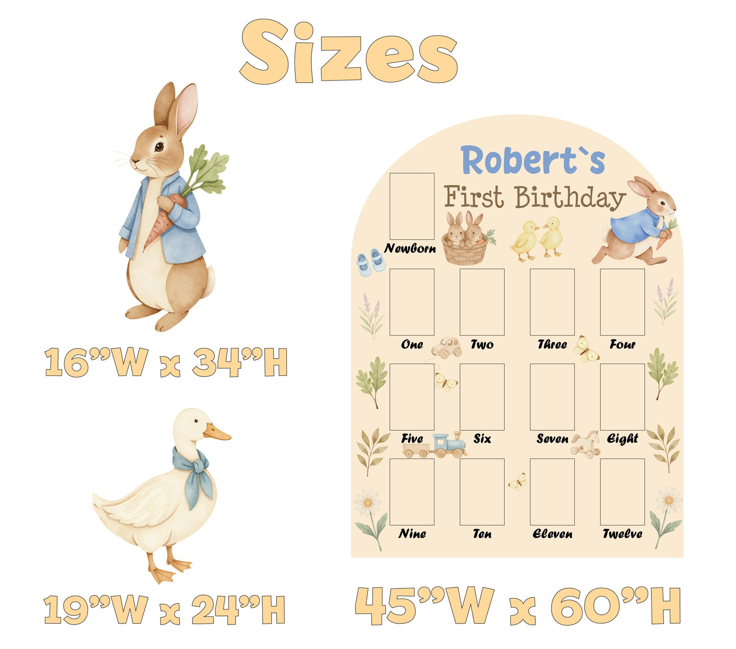 Personalized Garden Peter Rabbit Photo Board, Milestone, Boys First Birthday, First Year Photo Board, Blue Baby Boy, Silly Goose, Party Prop