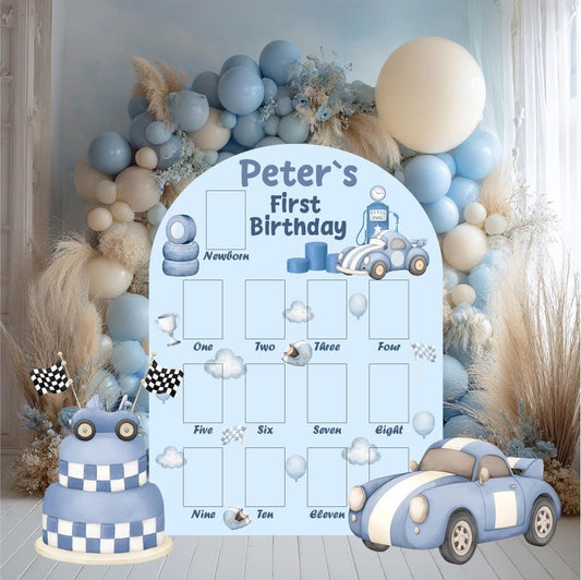 Personalized Blue Racer Birthday Photo Board, Little Racer, Boys First Birthday, First Year Photo Board, Formula One, Boys 1st Birthday Prop