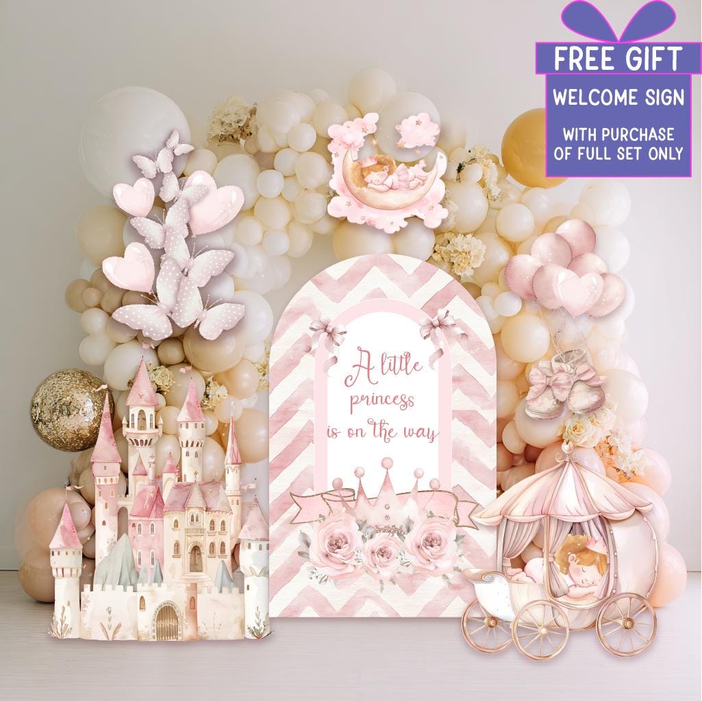Pink Baby Princess Cutout, Storybook Baby Shower, Backdrop, Standee, Girls Birthday, Welcome Sign, Pink Castle, Princess Carriage,Fairytale