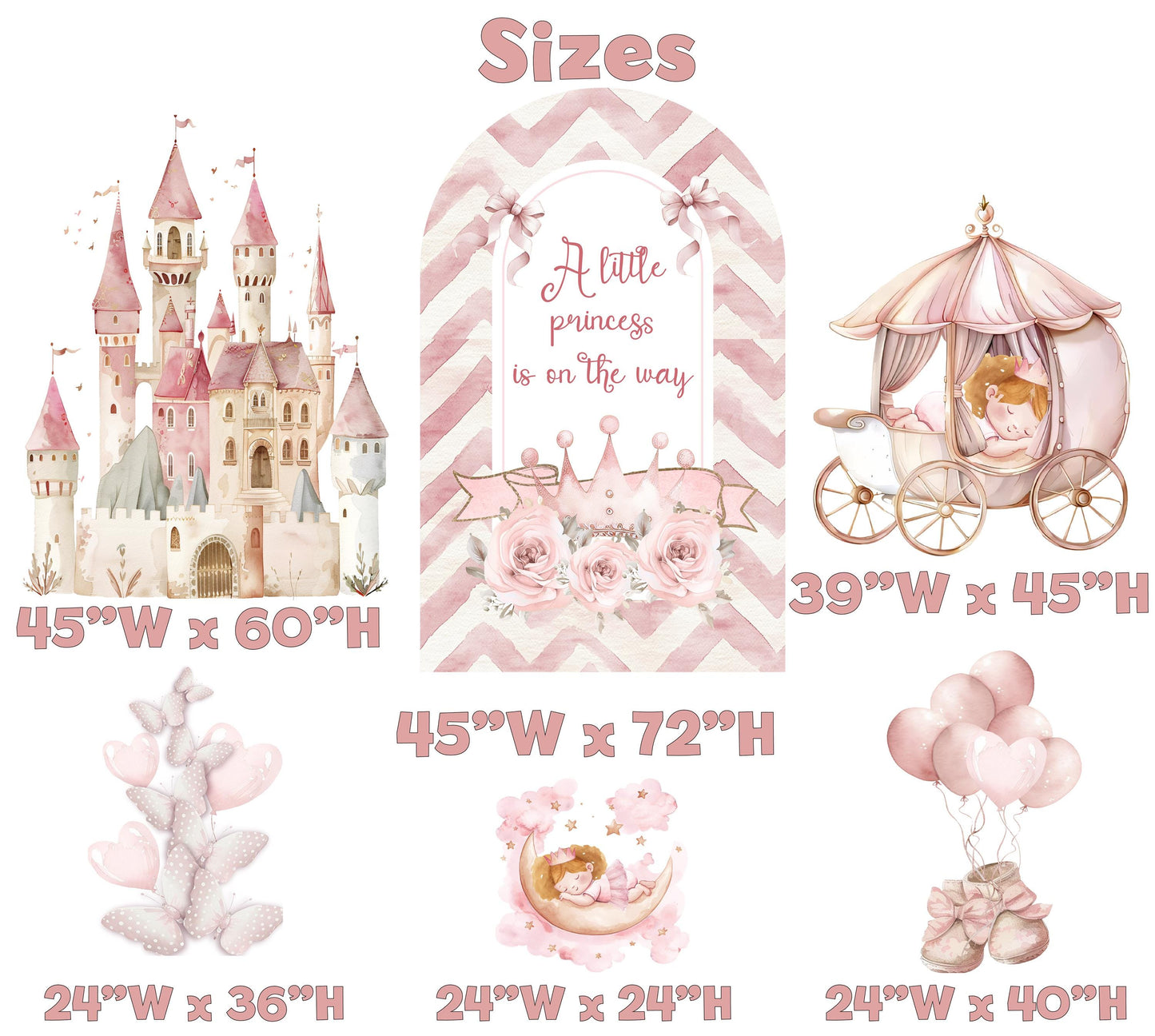 Pink Baby Princess Cutout, Storybook Baby Shower, Backdrop, Standee, Girls Birthday, Welcome Sign, Pink Castle, Princess Carriage,Fairytale