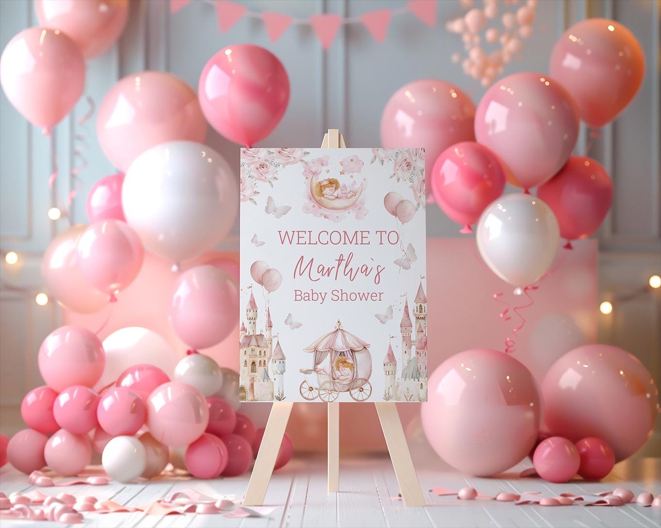 Pink Baby Princess Cutout, Storybook Baby Shower, Backdrop, Standee, Girls Birthday, Welcome Sign, Pink Castle, Princess Carriage,Fairytale