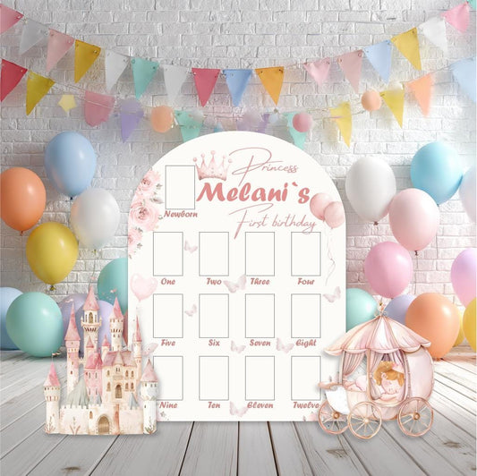 Personalized Pink Baby Princess Photo Board, Milestone, Girls First Birthday, First Year Photo Board, Baby Girl, Pink Carriage, Party Props