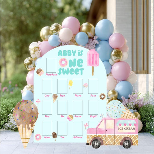 Personalized Ice Cream Birthday Photo Board, Ice Cream Truck, Baby Milestone, Sweet Party Decorations, Sweet One, 1st Birthday, Donuts Party