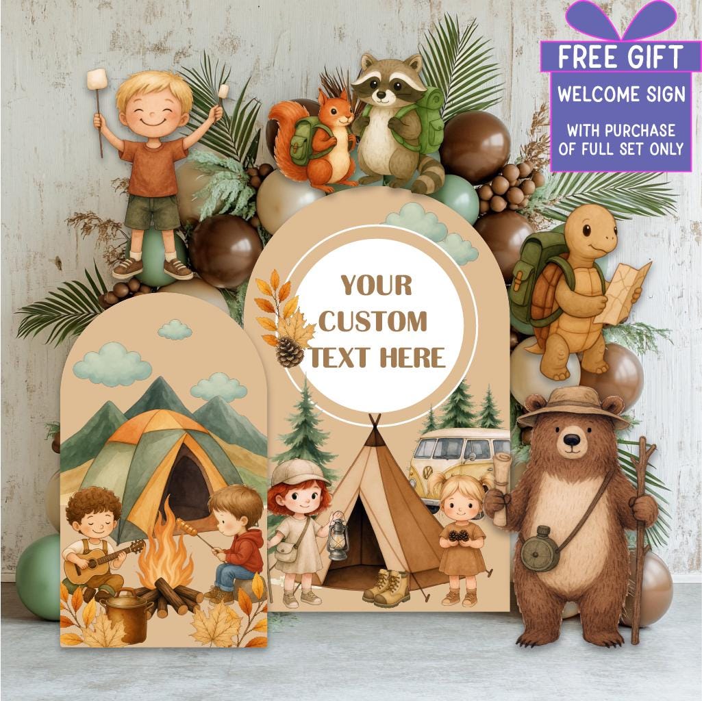 Camping Cutouts, Boho Birthday Decor, Welcome Sign, Camping Baby Shower, Camp Themed Birthday, Woodland Animals, Party Prop, Camper Birthday